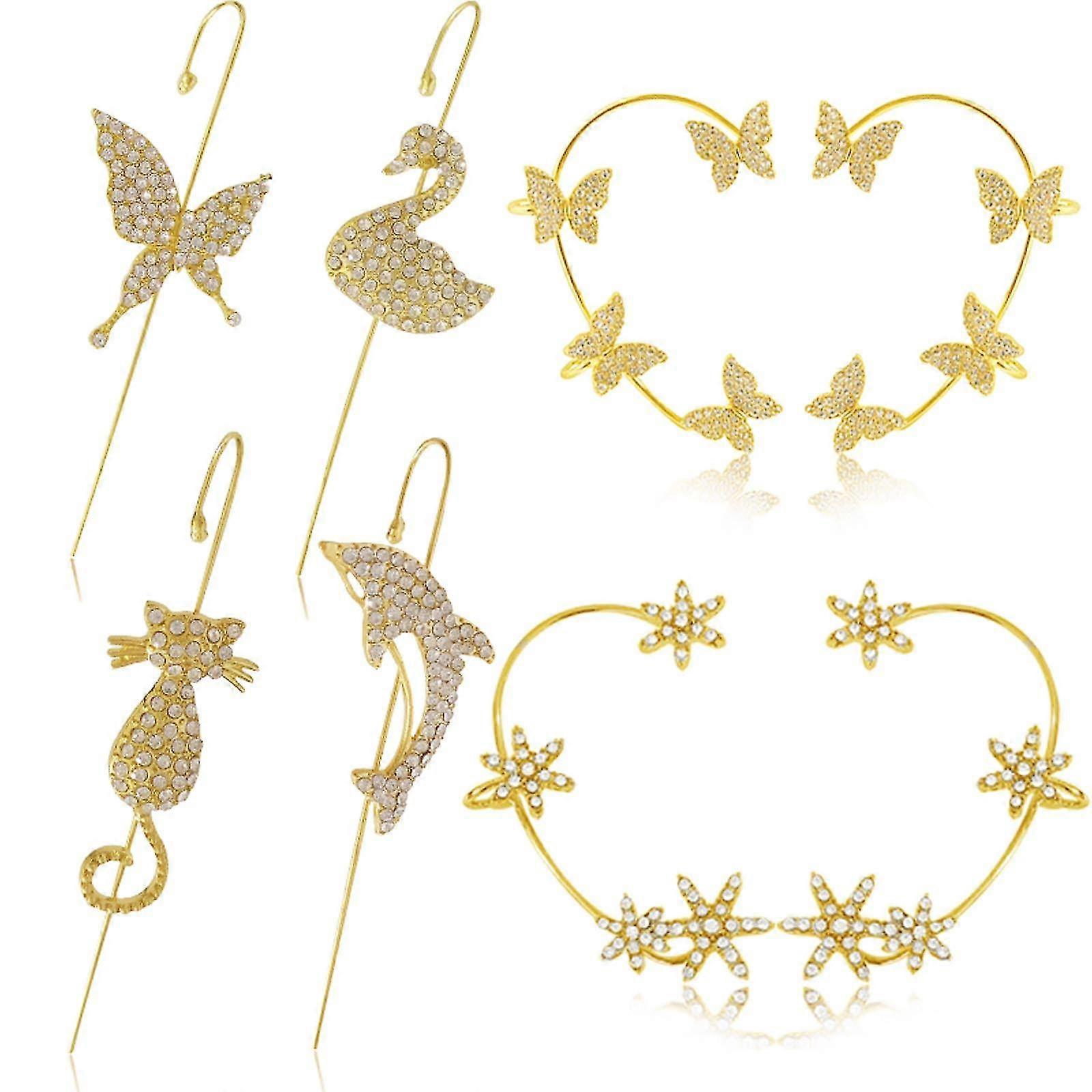 Butterfly Snowflake Ear Hook Set Ear Clip One Moon Earring Set