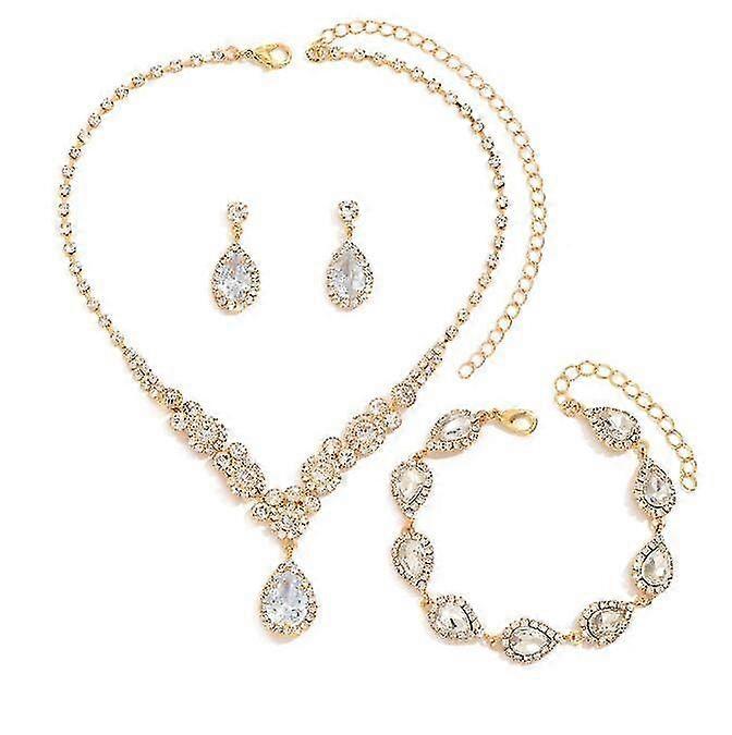 3 Pack Crystal Necklace Dangle Earring Jewelry Sets For Wedding
