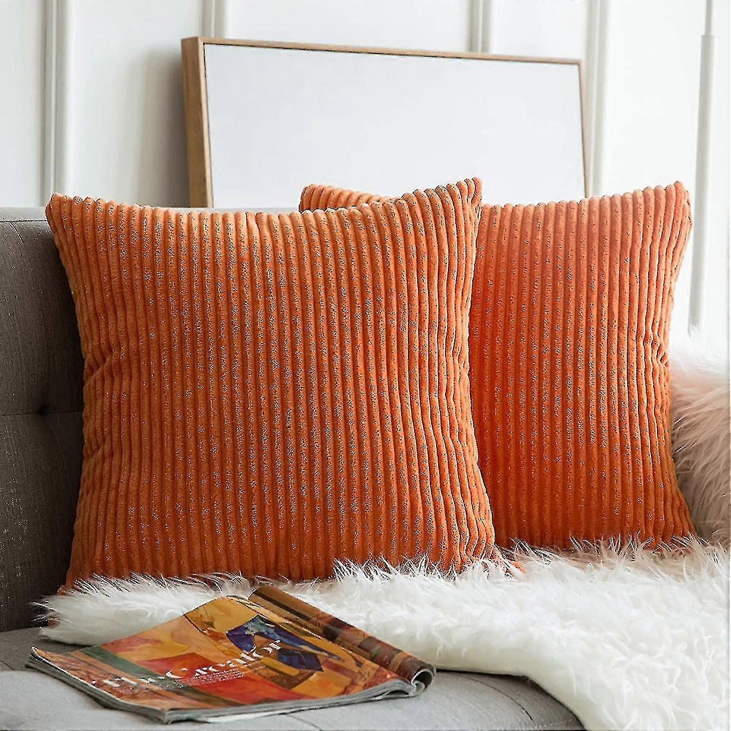 Orange Corduroy Soft Soild Fall Throw Pillow Covers Rust Autumn Square Cozy Soft Solid Decorative Cushion Cases Home Decor For Couch Sofa Bedroom Car