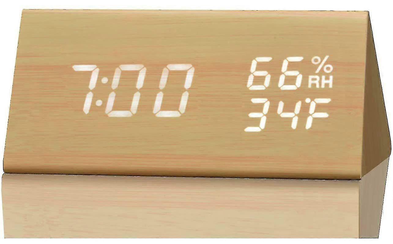 Digital Alarm Clock, With Electronic Wooden Led Time Display, 3 Alarm Settings, Humidity And Temperature Detection, Wooden Electric Clocks For Bedroom