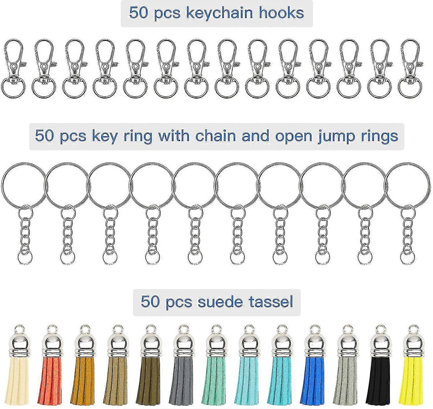 150 Pieces Jewelry Clasped With 50 Key Hooks, 50 Key Chain Ring And 50 Tassel