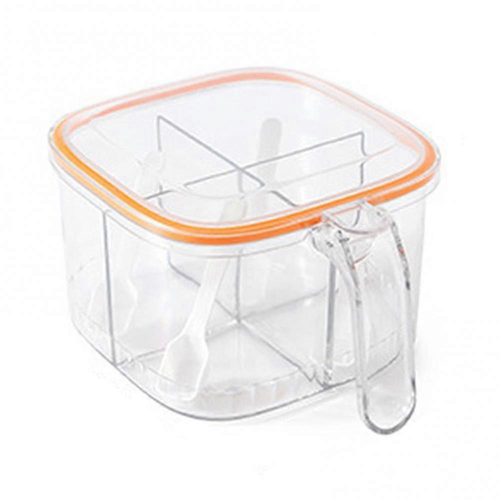 One-Piece Spice Storage Box with Spoon Moisture-proof 4-Grid Seasoning Bottle