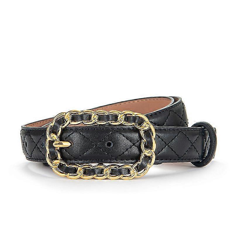 2021 Nytt modebälte Kvinnor Män Unisex Cowskin Lädermaterial Metallkedjor Pin Buckle Rhombic Pattern Lyxmärkesdesigner