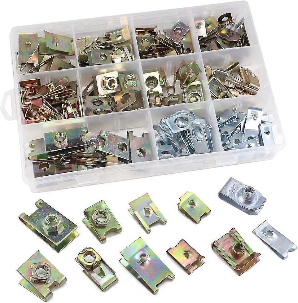 Automotive Metal U-clips and Fasteners, Spring U Nuts M6 Screws,  Universal Car Mounting Clip Rivets to Fix, Self Threading Hole Bolt Fixing Base for 