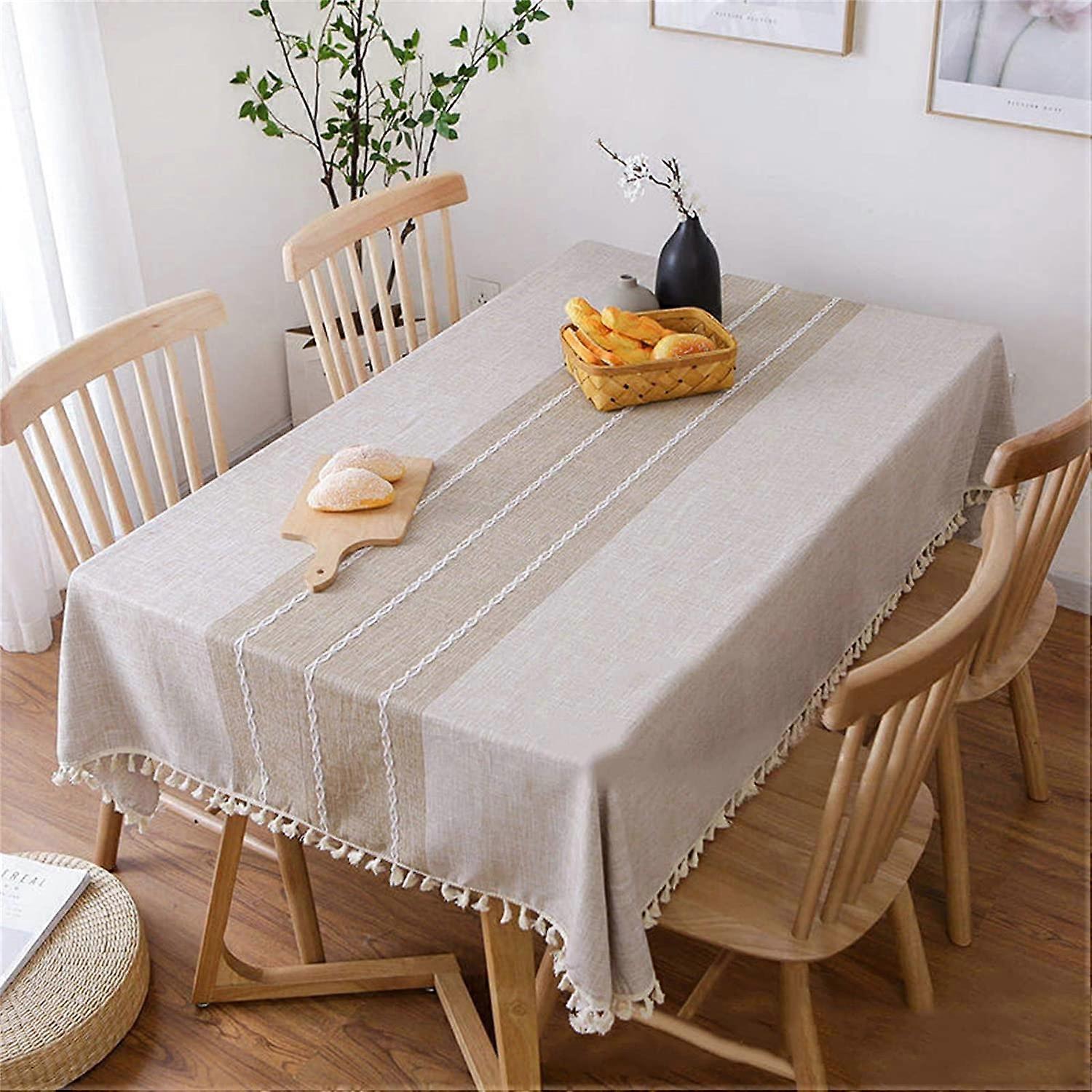 toalha de mesa borla de algodão linho capa de mesa para cozinha jantar rugas toalhas de mesa sem rugas retângulo/oblongo (58''x70'', 4-6 lugares, café)