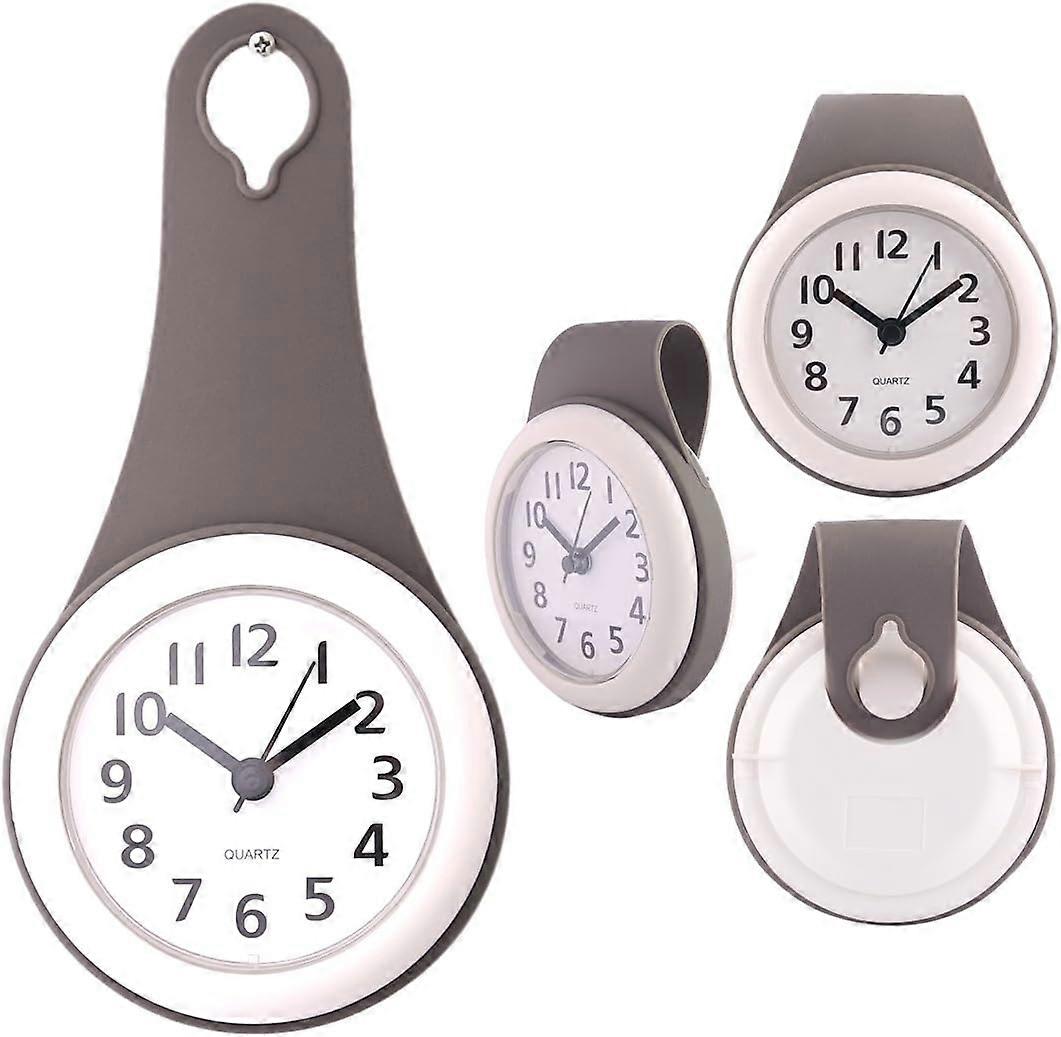 Gray Bathroom Wall Clock, Bathroom Clock, Suction Cup Clock, Waterproof, Silent, Non Ticking