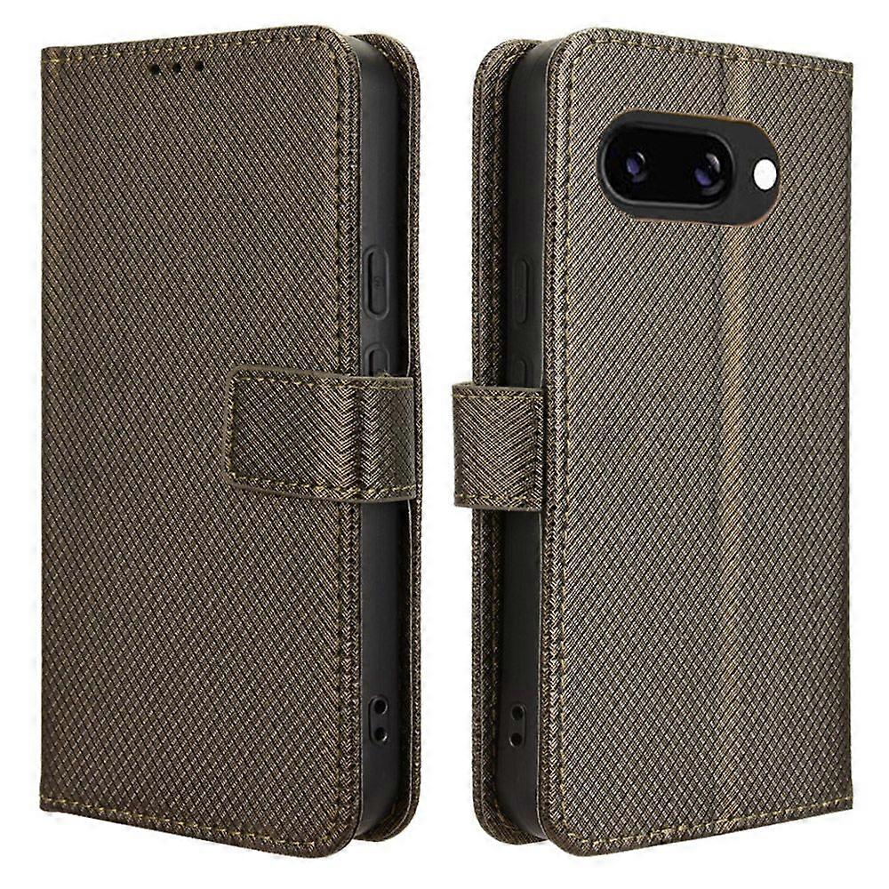 For Google Pixel 9a Case PU Leather Diamond Texture Wallet Phone Cover - Brown