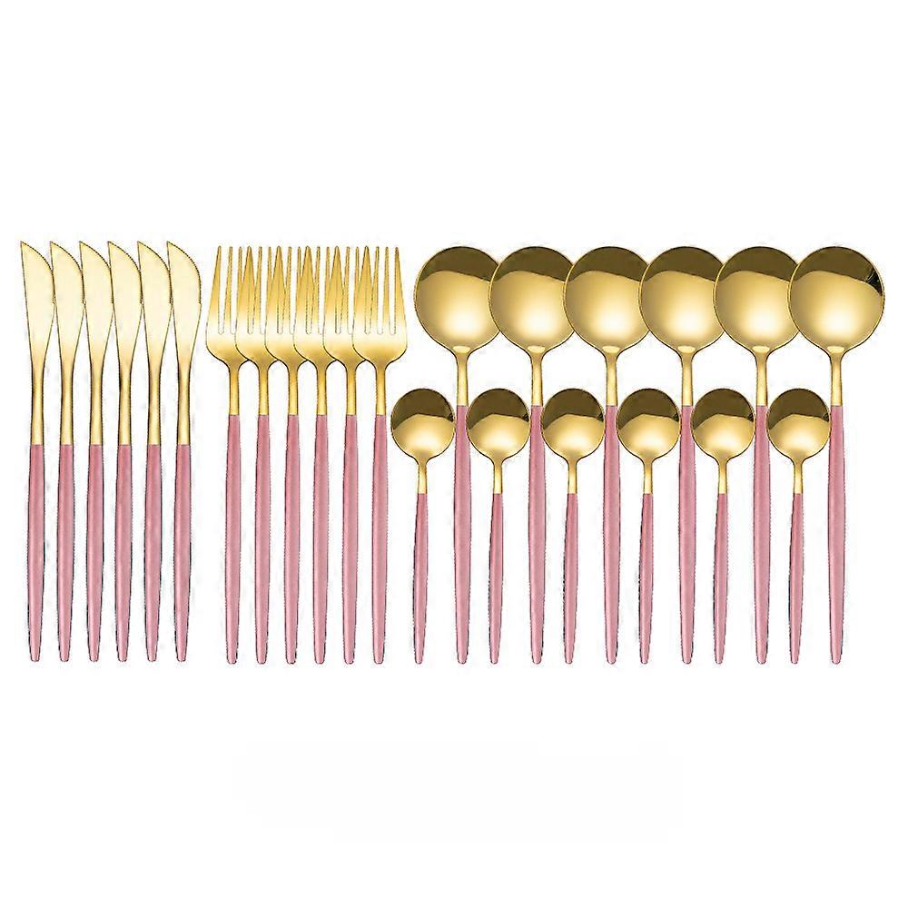 24Pcs Stainless Steel Tableware Knife Fork Tea Spoon Upscale Dinnerware Gift