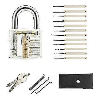 15pcs Lock Pick Set Key Extractor Locksmith Supplies Handle Tool With Transparent Lock