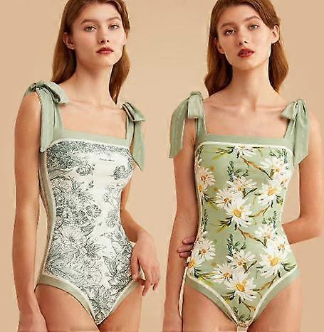 Floral One Piece Swimsuits, Reversible Tie Shoulder, Tummy Control Bathing Suits, Square Neck Swimwear
