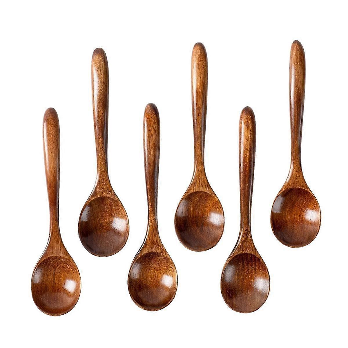 6 PCS Wooden Spoons, 6.5 Inch Small Wooden Spoons - Perfect for Soup,Eating,Scooping Jars&Canisters
