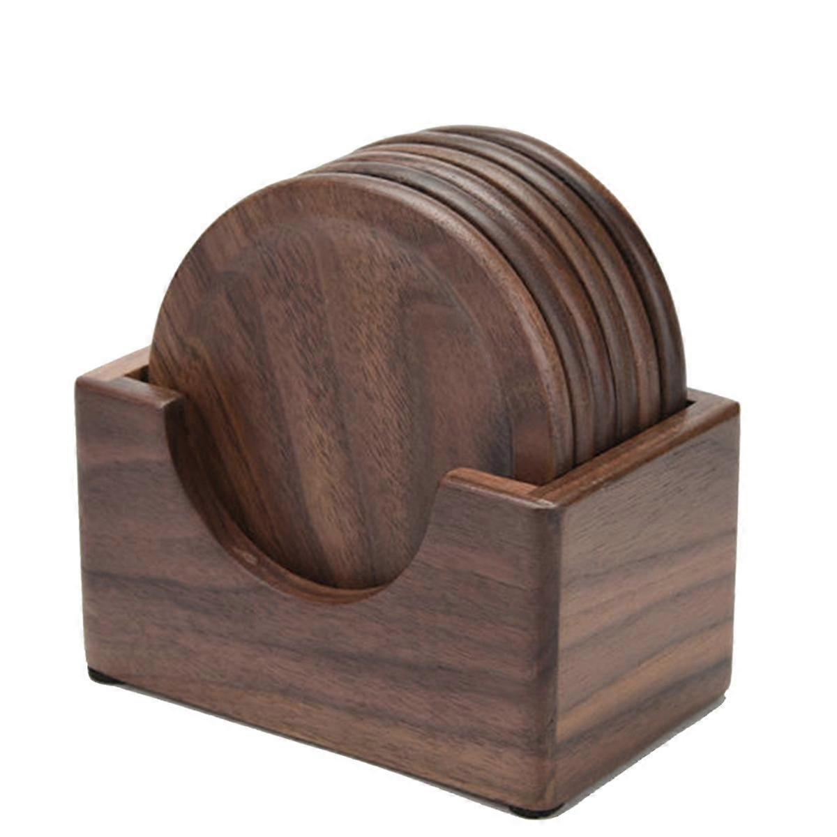 6Pcs Walnut Wood Coasters Placemats Decor Round Heat Resistant Drink Mat Home Kitchen Table Tea Cof