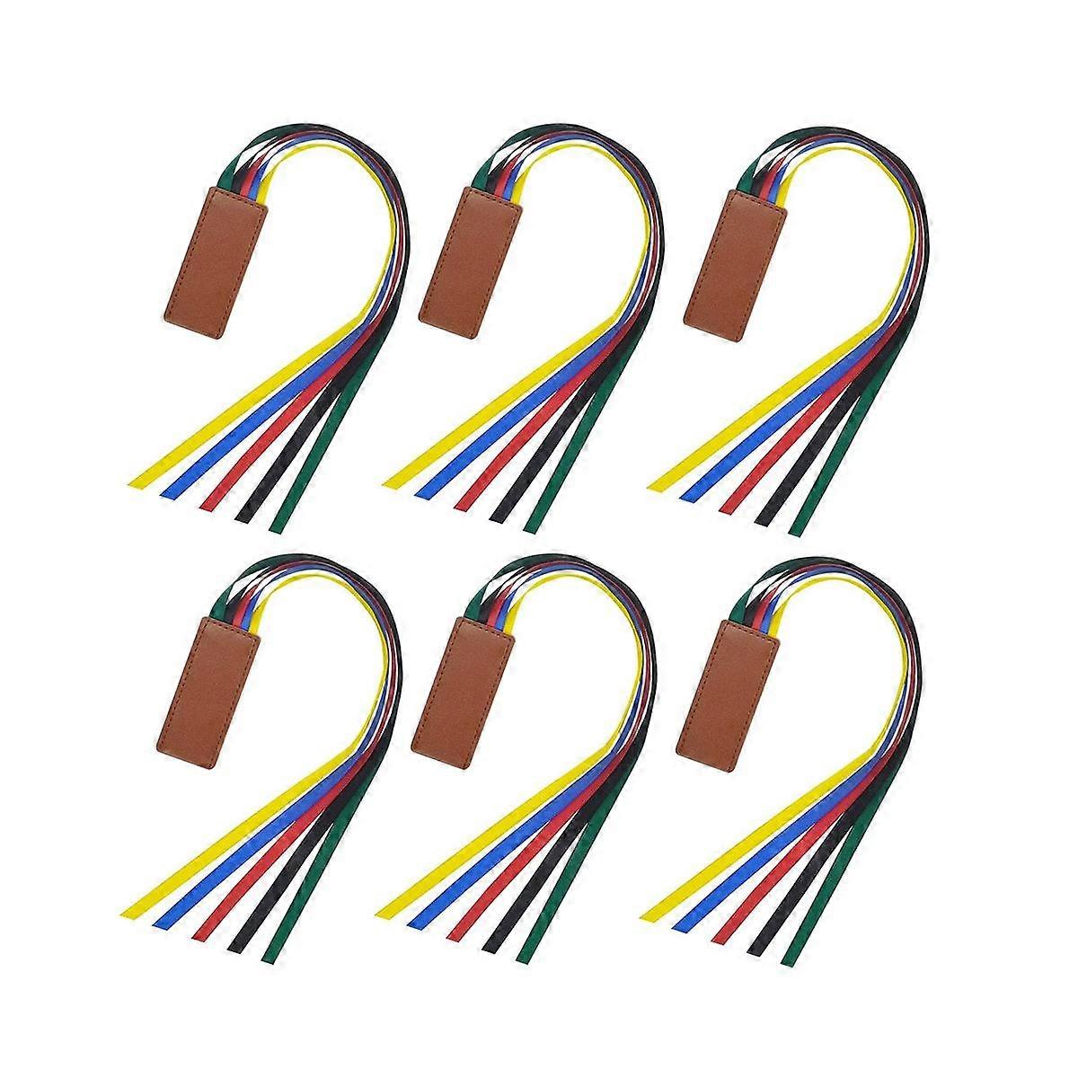 6Pcs Ribbon Bookmark Leather Page Marker Book Page Markers with Colorful Ribbon Leatherette Bookmar