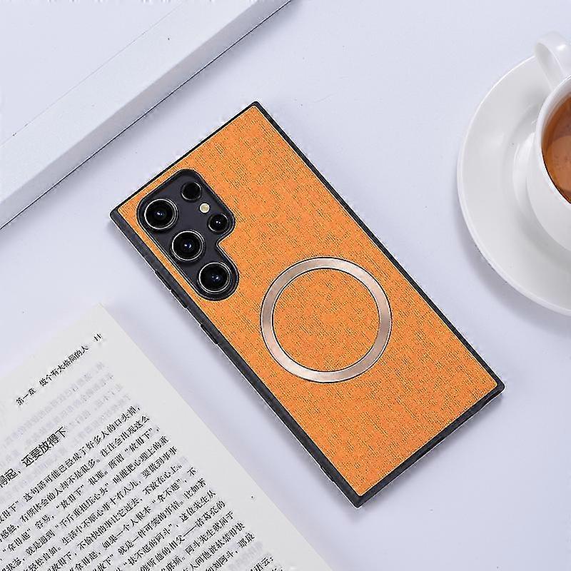 Magnetic Case Ultra Thin Woven Textile Cloth Pattern Back Cover For Samsung Galaxy S24 Ultra