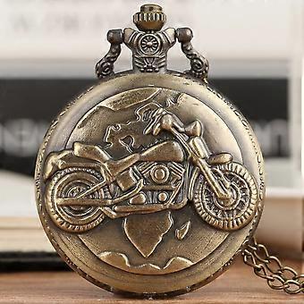 antique Bronze Motorcycle Motorbike MOTO Pocket Watch Necklace Pendant Men Gift P79