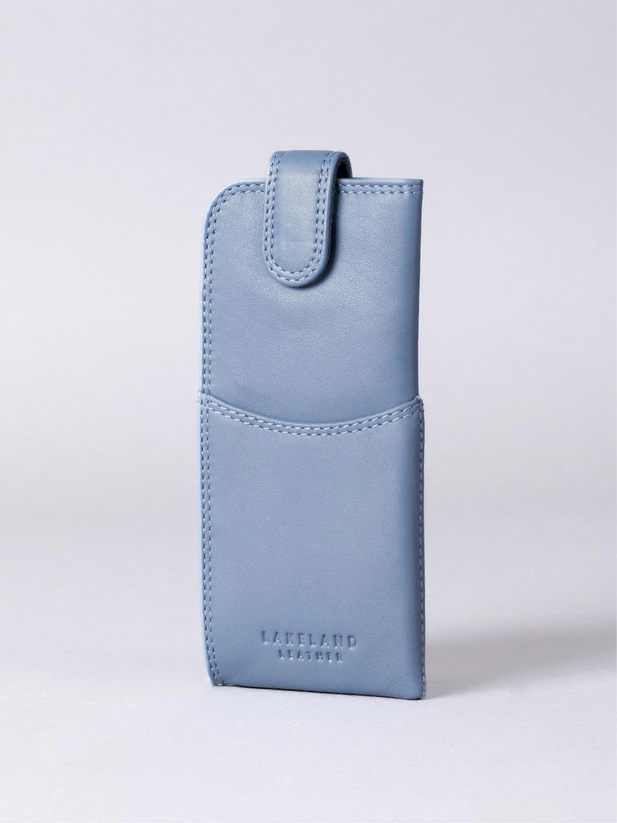Leather Tab Glasses Case in Sky Blue