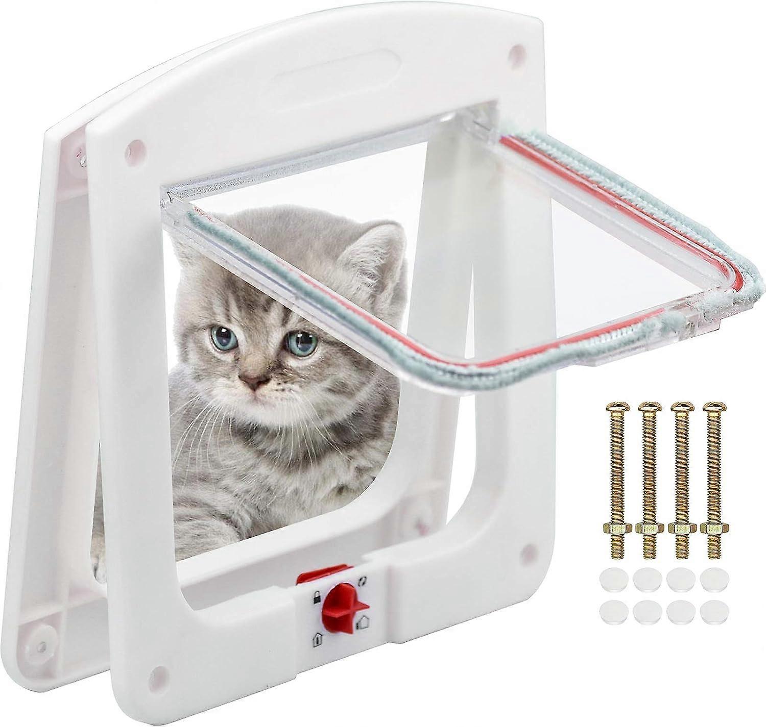 Pet Door, 4 Way Locking Classic Cat Flap Easy Install, Durable for Cats - Tunnel Included,White, 20 x 22cm