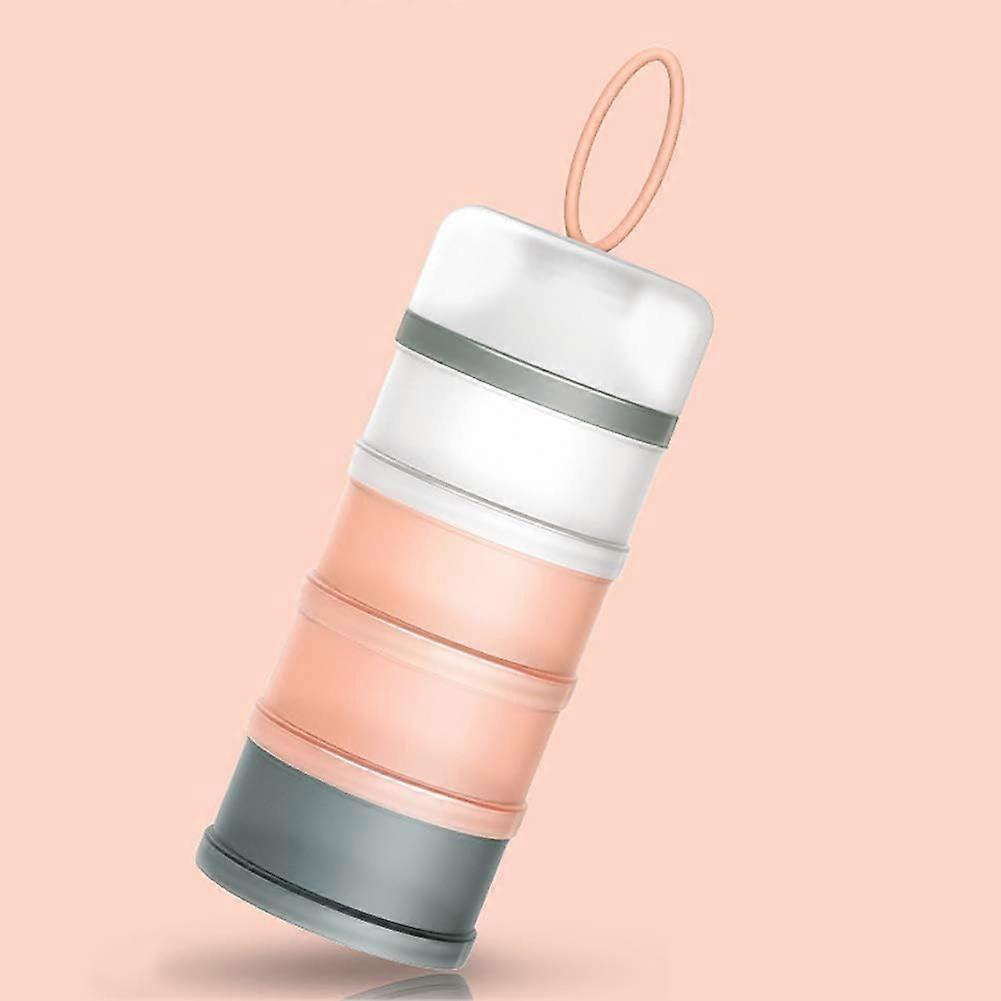 (Pink) Portable Formula Dispenser, Stackable Box, 4 Tier Holds 480ml Breast Feeding Cereal/Food/Fruit/Snacks.