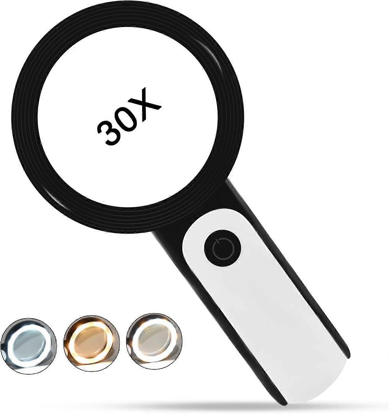 Magnifying Glass with Light, 30X Handheld Illuminated Lighted Magnifier 18LED Lights