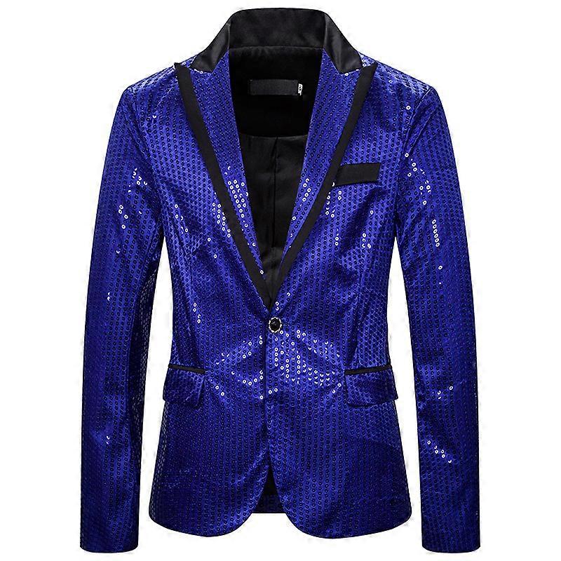 Men Shiny Sequin Blazer Tuxedo Party Dinner Prom One Button Suit Jacket