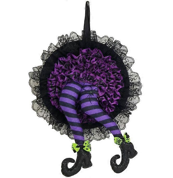 Halloween Wreath with Witch Hat Leg Mesh Decor