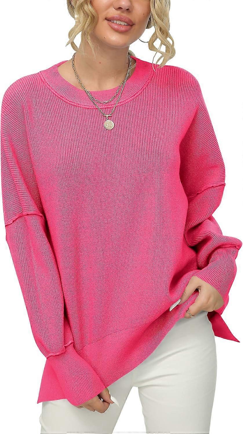 Women's Crewneck Batwing Sleeve Oversized Ribbed Knit Pullover Sweater Top