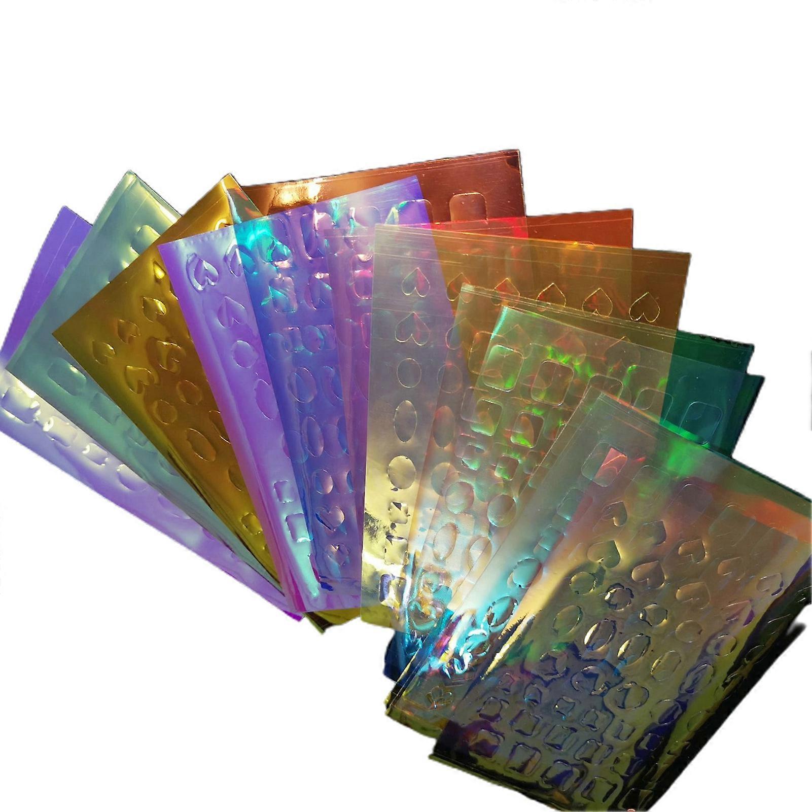 11Pcs/Set Aurora Effect Nail Cube Sticker DIY Colorful Foil Film Sparkling Glass Ice Cube Decoration for Manicure QinHai