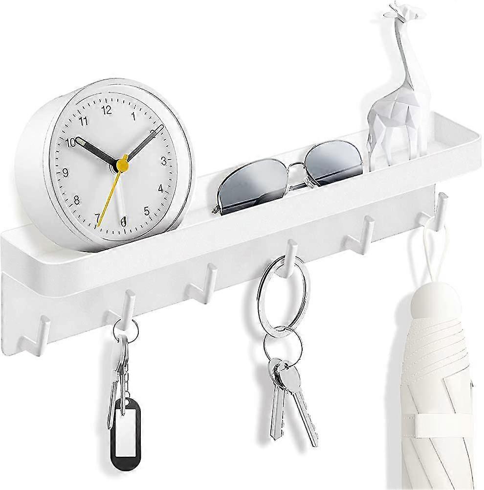 Key Holder, Key Board With Shelf And 6 Hooks Modern Self-adhesive Key Holder, Key Storage