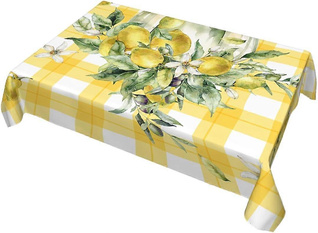Decorative Rectangle Table Cloths Yellow Stripes Vase Lemon Summer Tablecloth Table Cover for Dining/BBQ/Picnic/Coffee Table 52 X 70 Inches