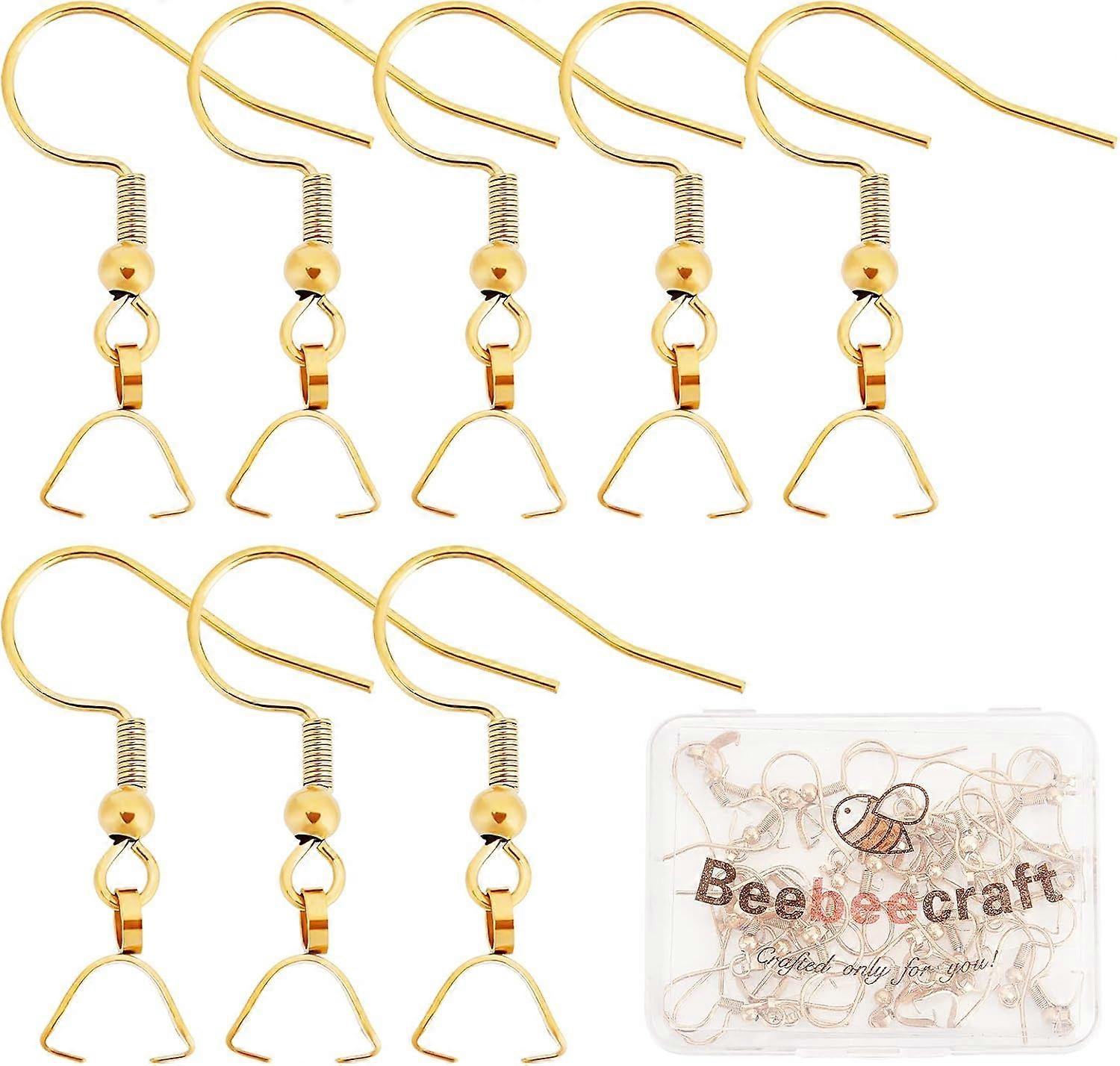 30Pcs/Box Earring Hooks with Pinch Bails 18K Gold Plated Stainless Steel French Wire Earring Ball Hooks with Pendant Clasp for Earring Jewelry Making