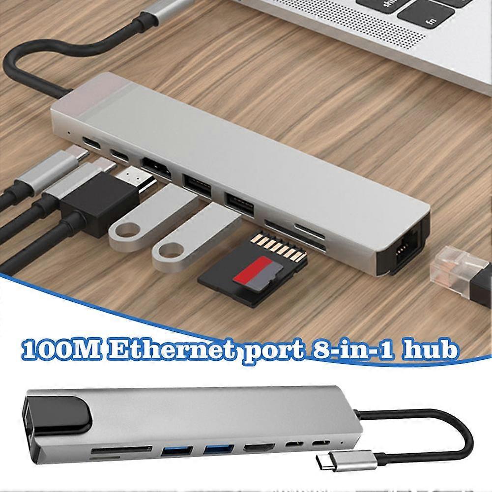 Metal 8-in-1 Docking Station USB-C Hub Type C To USB 3.0 4K HDMI PD Adapte