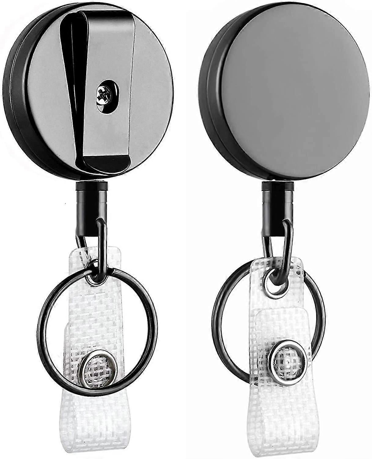 2 Pa Heavy Duty Retractable Badge Holder Reel, Metal Id Badge Holder With Belt Clip Key Ring For Name Card Keychain