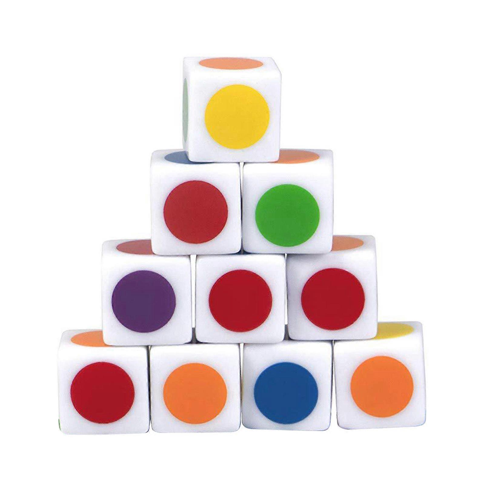 10Pcs Colorful Dice 16MM Teach Primary Secondary Colors Fun Learning Games Durable Acrylic 6 Sided Educational Color Recognition Dice