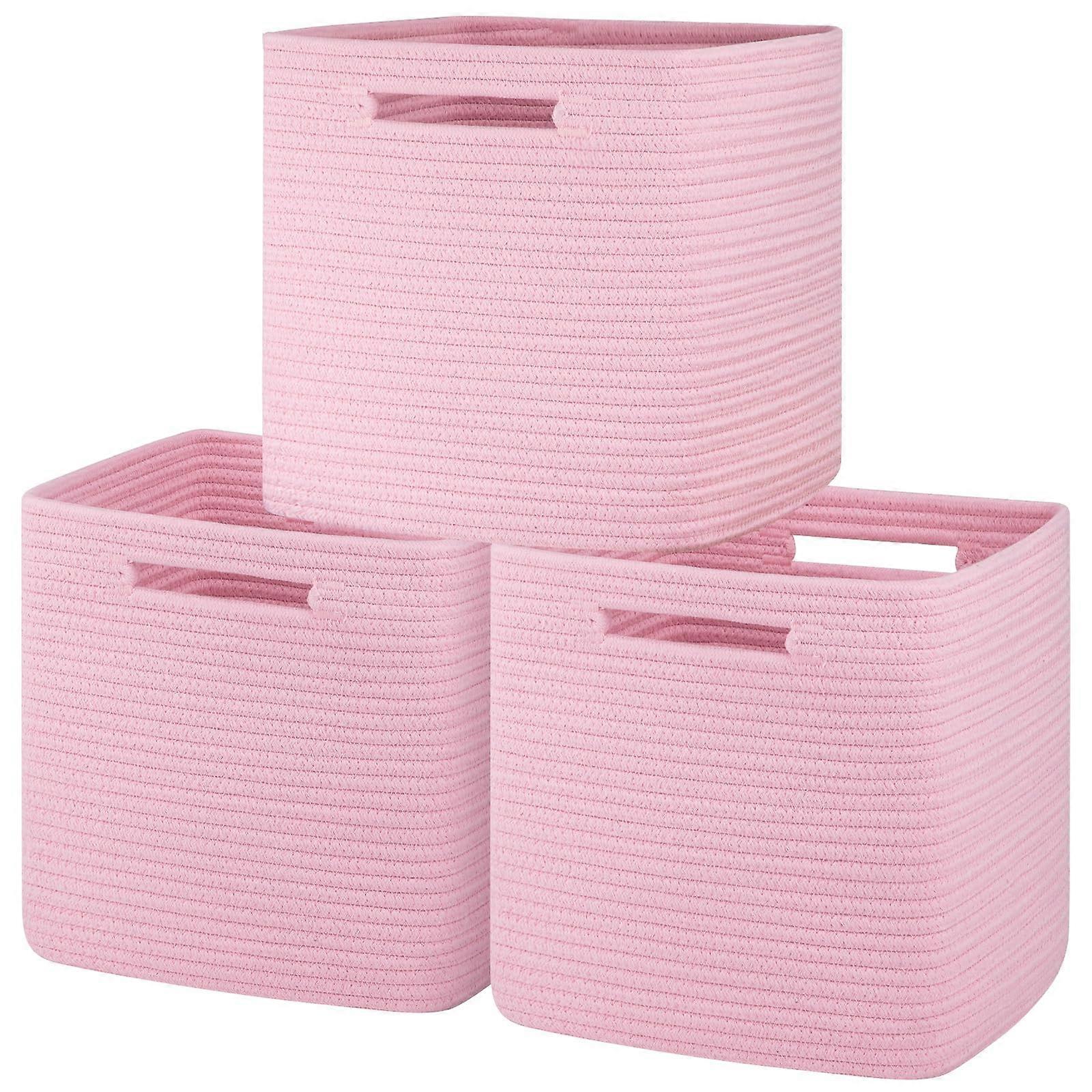 Storage Cubes Cotton Rope Woven 11 Inch Square Organizing Bins 3 Pack for Home and Office Storage Solutions