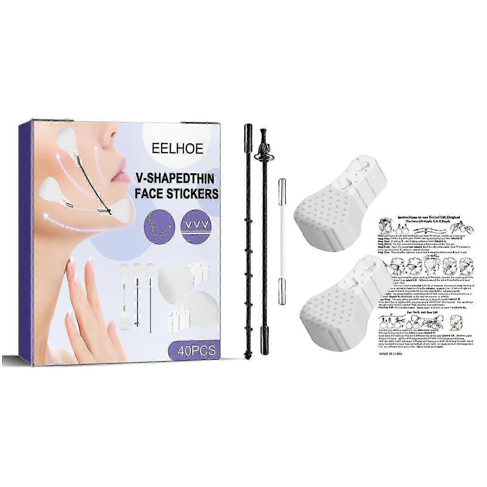 Eelhoe - 40 Pcs Face Tape Lifting Invisible With String For Wrinkles, Jowls, Neck, Eye, Waterproof High Elasticity V Shape Lift Tape Stickers, Instant