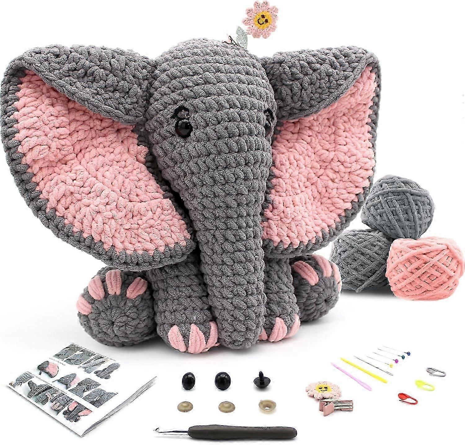 CODGP Κιτ βελονάκι για αρχάριους, 13in Βελονάκι Ζώα Kit Elephant, Βελονάκι Starter Kit δώρο για ενήλικες Παιδιά με σετ νημάτων, Amigurumi Κιτ βελονάκι με S