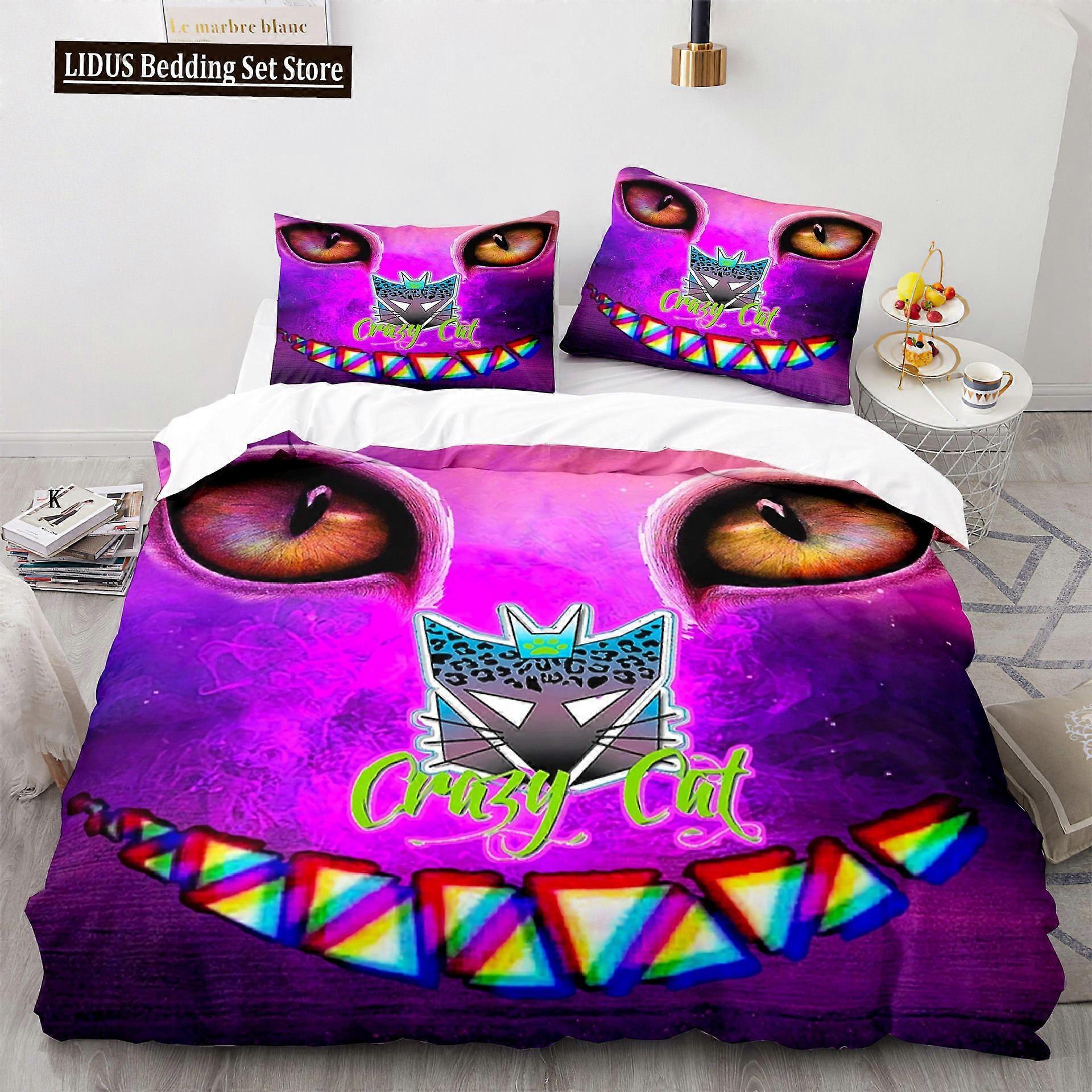 v1292 draps de lit chat housse de couette ensemble king size mignon chats motif ensemble de literie housse de couette décorative en polyester animal avec taies d’oreiller pour enfant 3-pi