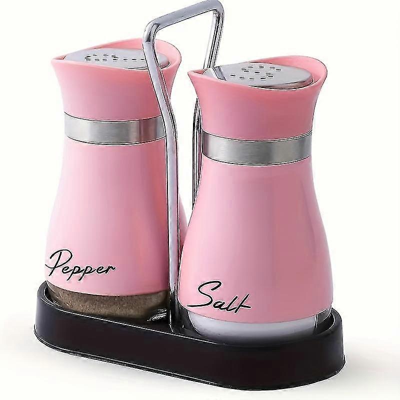1-Set Elegant Glass Salt and Pepper Shakers with Holder Rack - Sturdy Spice Bottles for Tabletop Use, RV Trips, Camping & BBQ - Practical Kitchen Deco