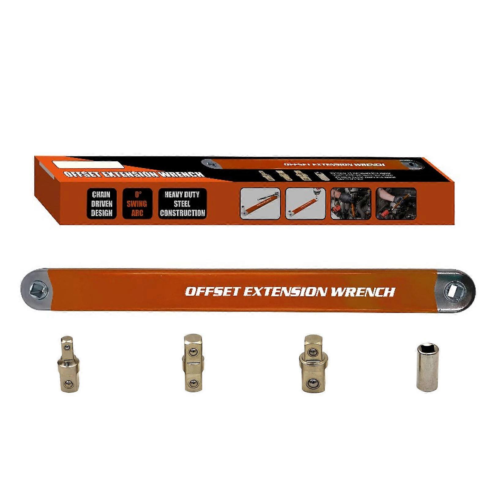 Multi-functional eccentric extended ratchet wrench set fits different sizes, multi-purpose