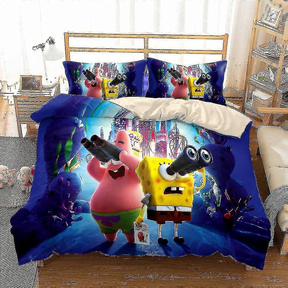 SS-4 3D-tryckt Spongebob Squarepants Sängkläder Set påslakan Täcke Täcke Örngott Singel Dubbel Barn Julklapp