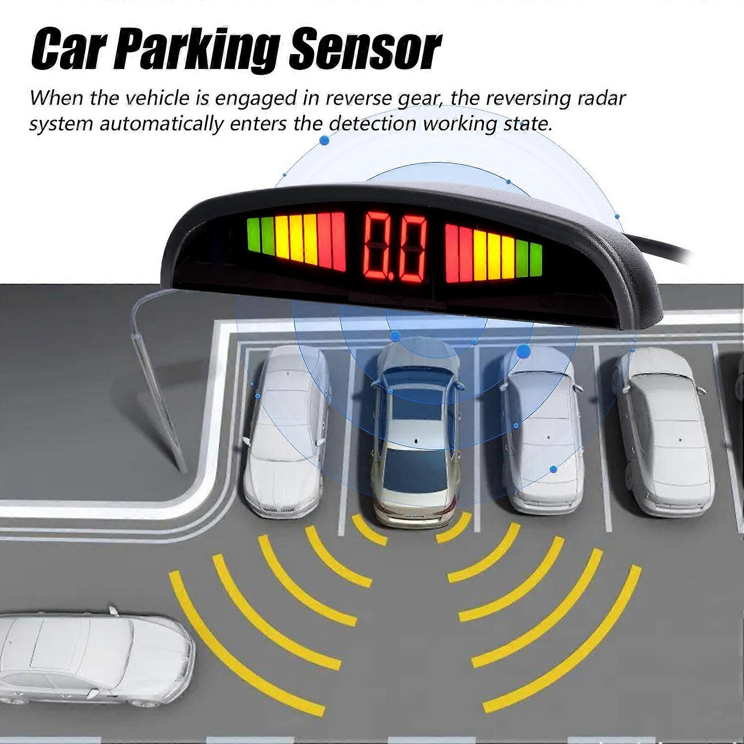 4-Piece Car Rear Parking Sensor Kit – Reverse Radar System With Audio Beeper Alarm, Easy DIY Install