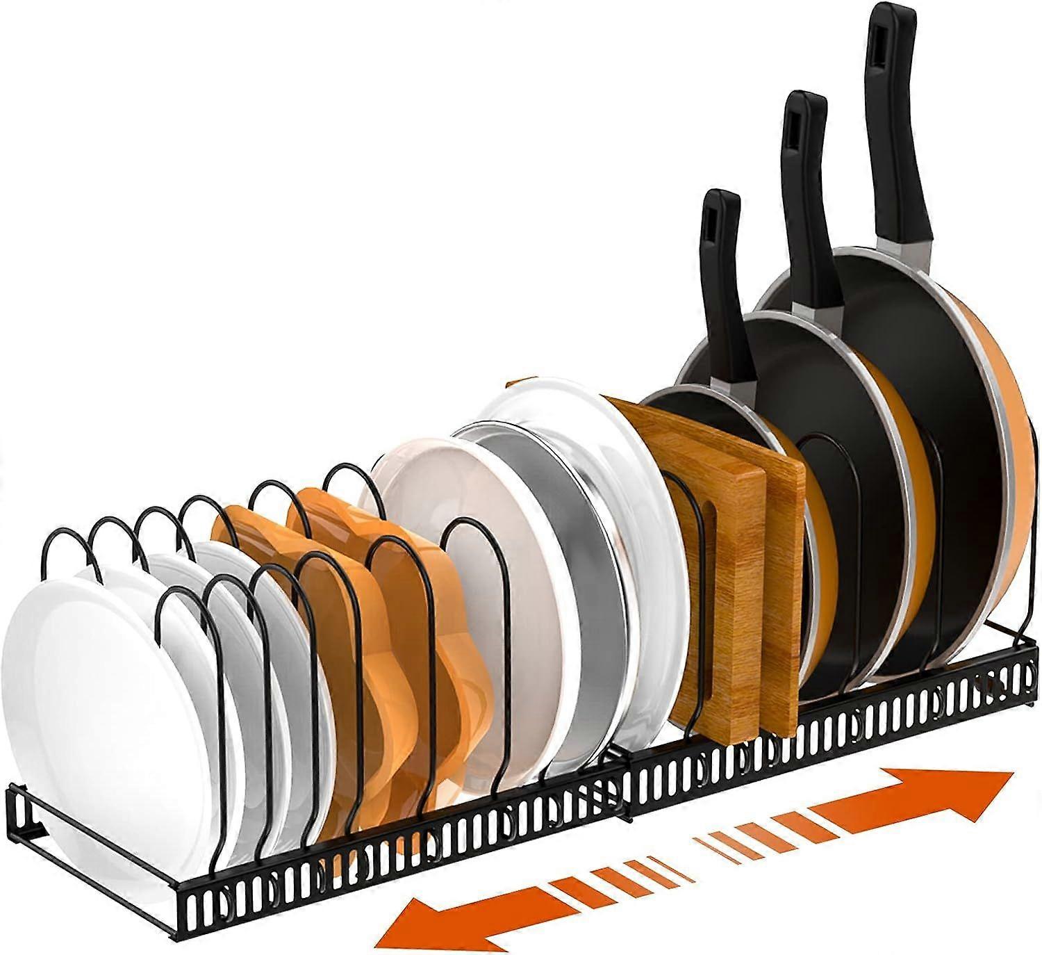 Adjustable Telescopic Kitchen Shelf Multifunctional Kitchenware Storage, 14-Tier Clapboard Pot Rack-Black