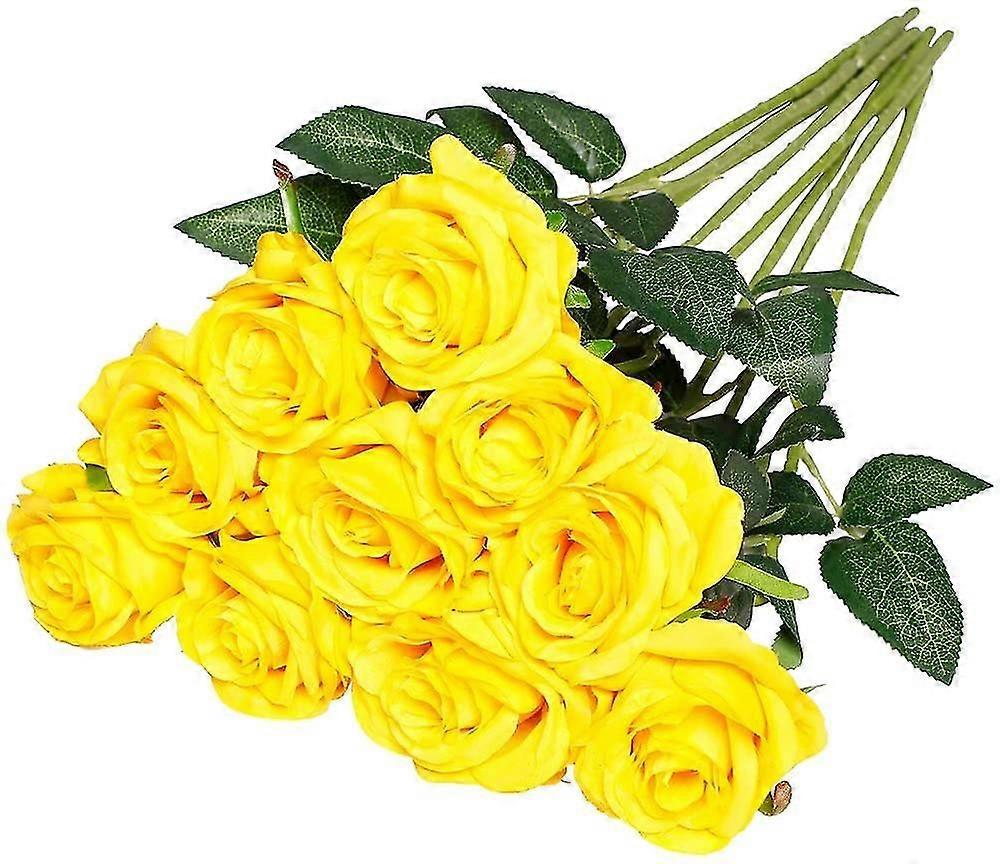 Artificial Silk Rose Flowers Single Stem Realistic Fake Rose For Wedding Bouquet Flower, 10pcs (blue)