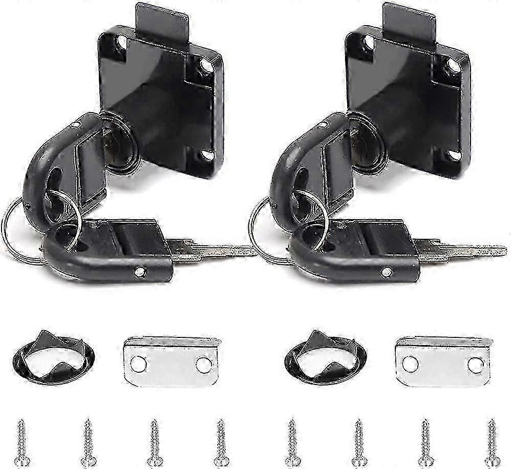 2 Pieces Black Desk Drawer Lock Alloy Lock With 4 Keys Furniture Cylinder Lock For Office Mailbox Drawer Cupboard