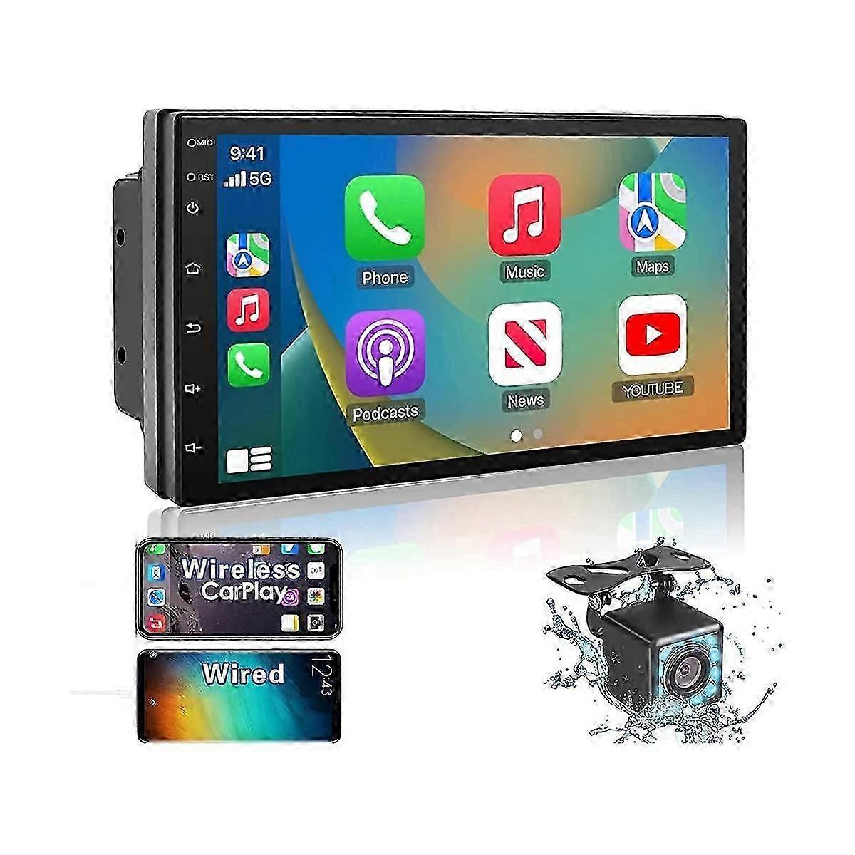 con Double Din Car Stereo Carplay Android Auto, 2+32G 7 ιντσών οθόνη αφής ραδιόφωνο, Bluetooth, δέκτης FM, CA