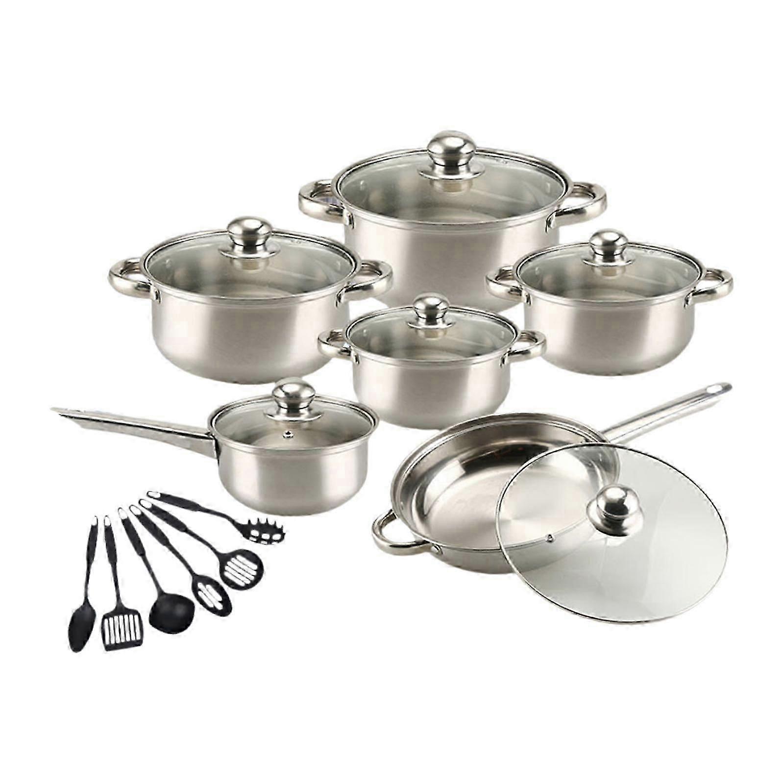 6x Conjunto de Panelas e Frigideiras Conjunto de Panelas Robustas para Cozinha de Acampamento Interno 12pcs Cabo Prateado
