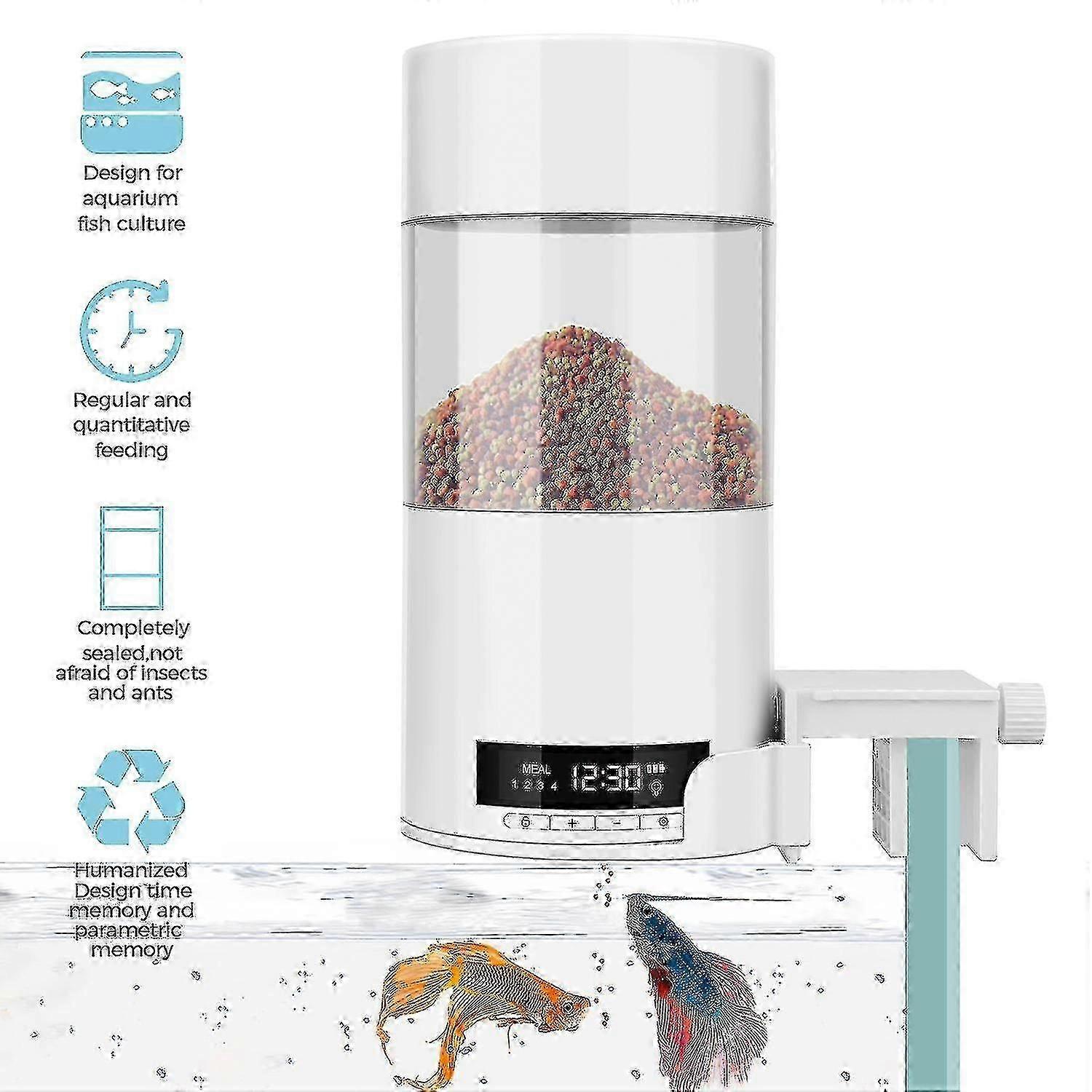 Automatisk fiskefoder intelligent timing akvarium fødevaredispenser med stor kapacitet