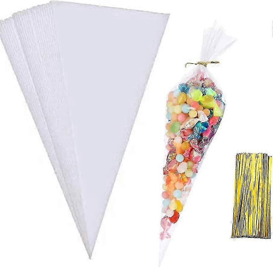 Cone Bag 100 Pcs  (6.3 X 11.8)  Bags Popcorn  Triangle Goody Bags With Twist Ties For Candies Handmade Cookies - SNNGV Edition Ab