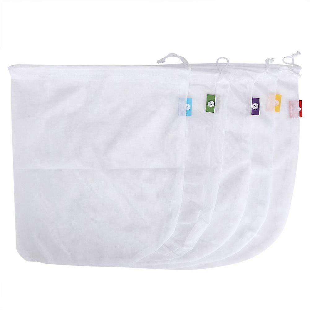 5pcs Multifunctional Reusable Foldable Fruit Vegetable Mesh Storage Drawstring Shopping Bag Random Color