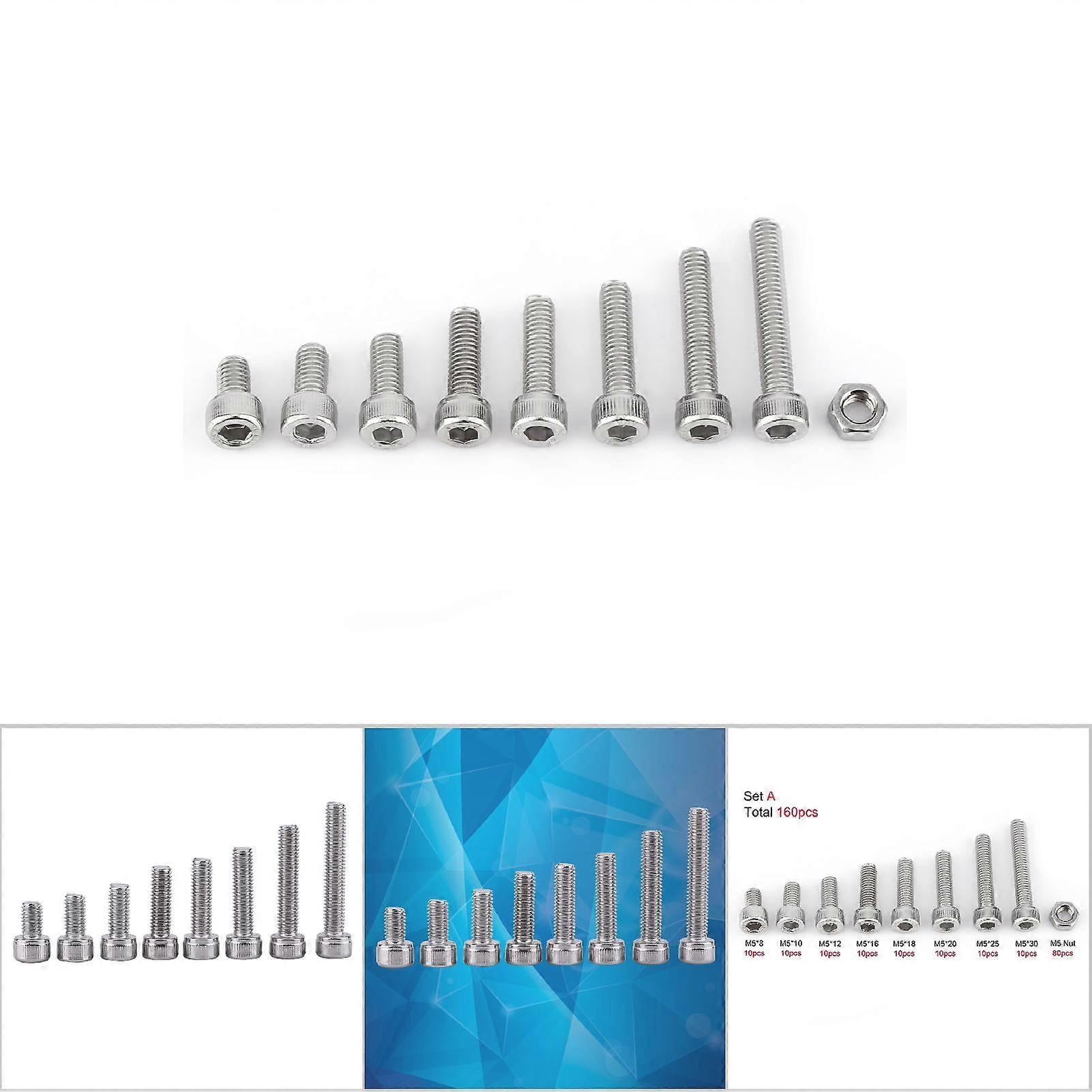 SS304 Stainless Steel M5 Hex Socket Cap Head Bolts & Nuts Set